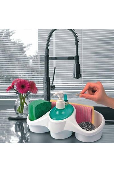 İndiriminVar Dish Sponge Wire Soap Dispenser Plastic with Liquid Detergent Dispenser and Chamber