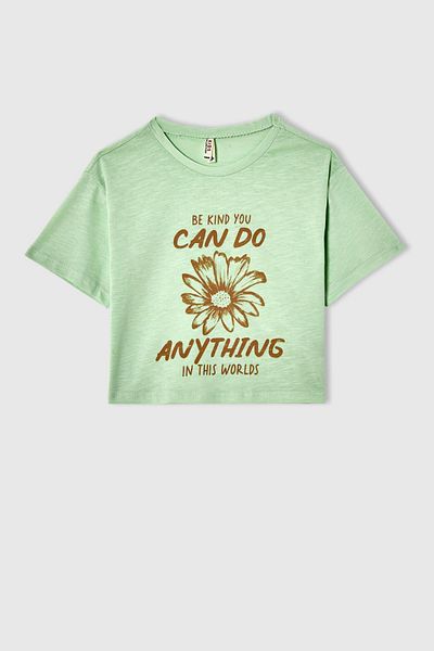 DeFacto Girl's Printed Short Sleeve Crop T-Shirt