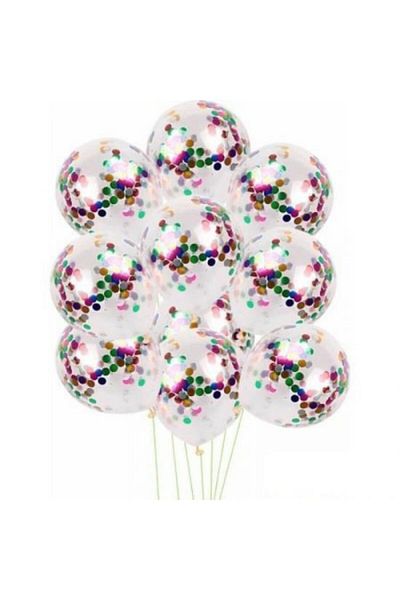 parti sürprizi Transparent Balloon with Mixed Color Confetti Inside 10 Pieces