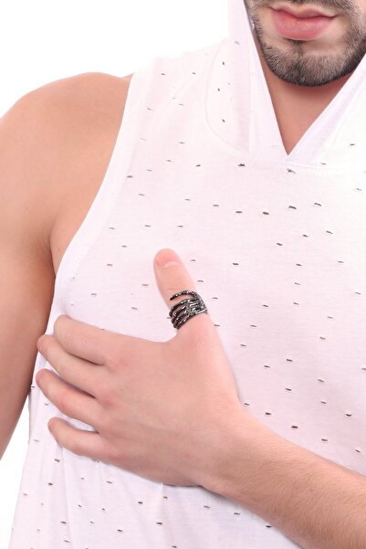 LABALABA Men's Metallic Anthracite Lacquer Plated Adjustable Skeleton Hand Ring