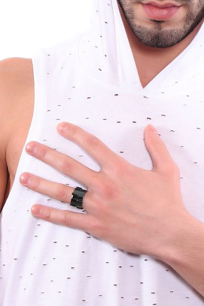 LABALABA Men's Metallic Anthracite Bohemian Ring
