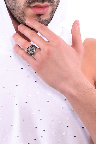 LABALABA Men's Metallic Anthracite Windmill Ring