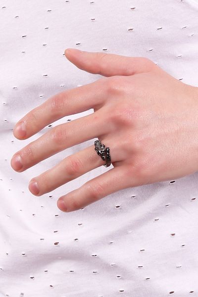 LABALABA Men's Metallic Anthracite Lacquer Coated Adjustable Wrapped Ram's Head Ring