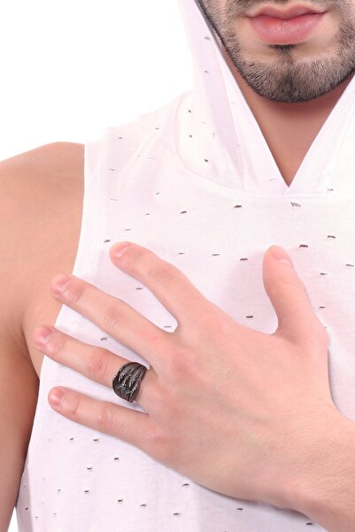 LABALABA Men's Metallic Anthracite Lacquer Plated Adjustable Eagle Claw Ring