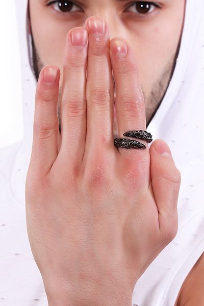LABALABA Men's Metallic Anthracite Lacquer Plated Adjustable Eagle Claw Ring