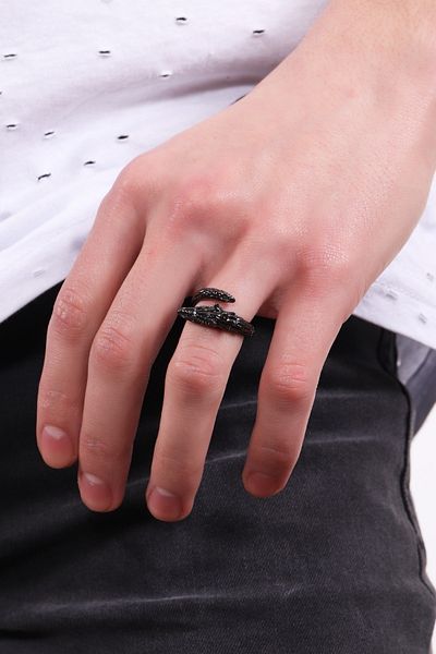 LABALABA Men's Metallic Anthracite Lacquer Plated Adjustable Wrap Erjerha Ring