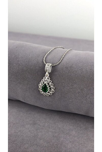 BEY SİLVER Telkari Zümrüt Taşlı Gümüş Kadın Kolye