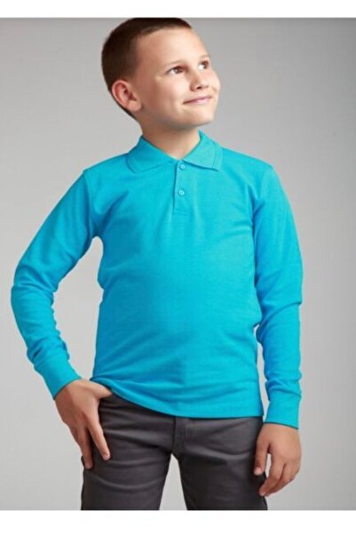 NZY Tekstil Tricou școlar cu mânecă lungă, albastru, cu gât polo, sezon nou