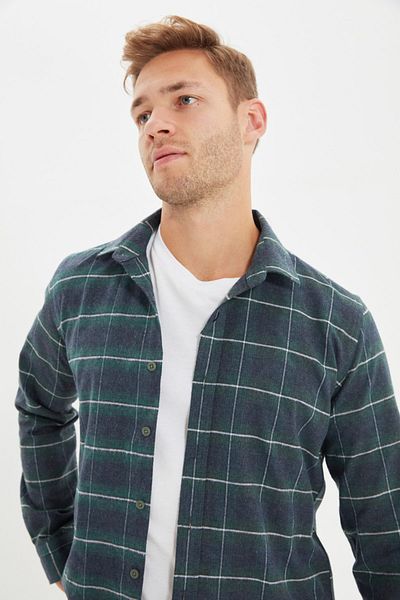 Trendyol Collection Πράσινο Slim Fit πουκάμισο ξυλοκόπο - Επωμίδα, καρό TMNAW22GO0359