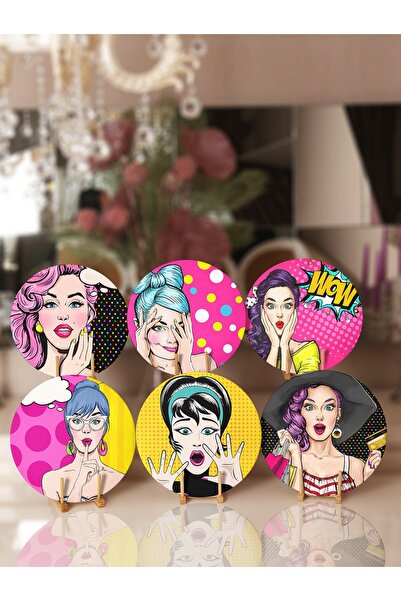 Realhomes 6'lı Özel Tasarım Pop-art Kız Desenli Supla & Servis Altlığı