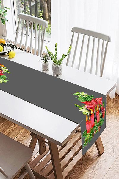 Realhomes Aleer decorativ din piele intoarsa imprimat digital cu design de lumanare cu frunze de pin, podea gri