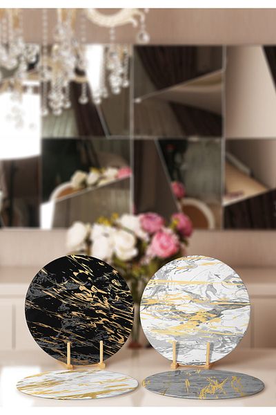 Realhomes Σουπλά και πλάκα 4 τεμαχίων με χρυσή λεπτομέρεια από μάρμαρο