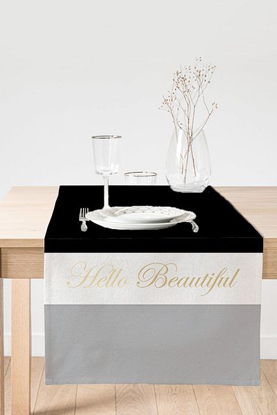 Realhomes Hello Beautiful Ασπρόμαυρο Ψηφιακό Εκτυπωμένο Μοντέρνο Suede Runner