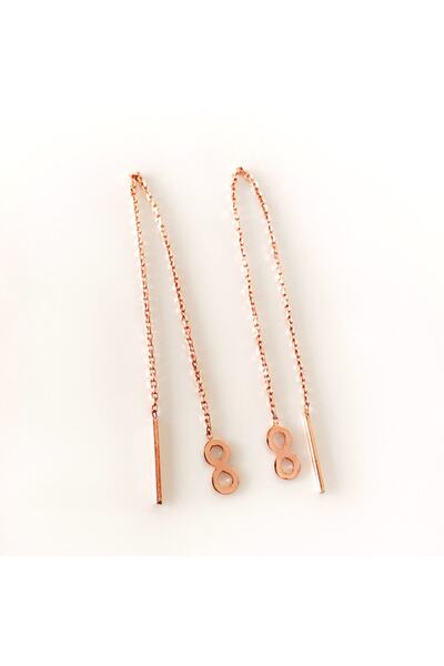 Sonsuzluk Detaylı Gümüş Rose Japon Küpe - Maja Design