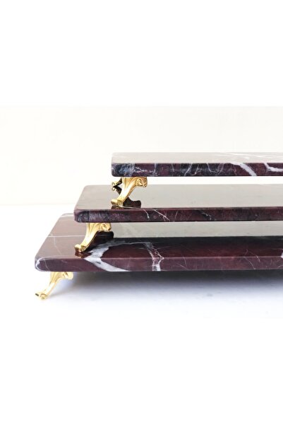 Modestmar Doğal Kırmızı(vişne) Mermer 3'lü Set Gold Ayak - Rosso Levanto