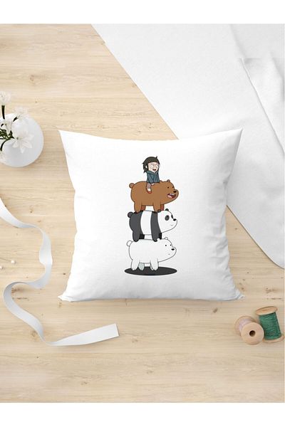 Panorama Ajans Friendly Bears Characters Design Pillow Case as a Gift for Cartoon Lovers