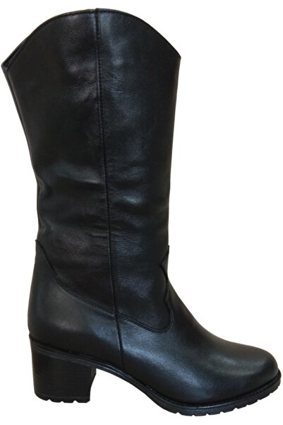 EMEK AYAKKABI Hakiki Deri Kaymaz Taban Siyah Kadın Çizme