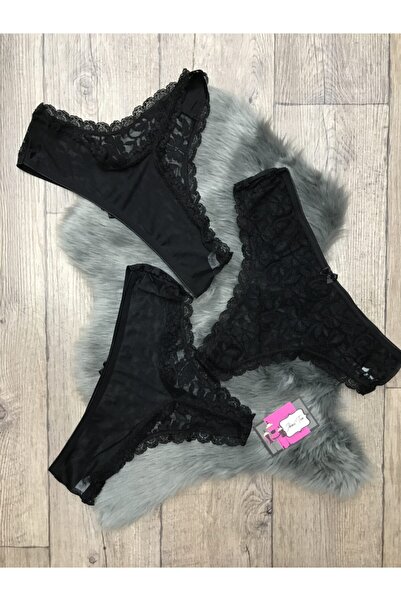 ikinciten lingerie Kadın Battal Beden 3'lü Tanga Set