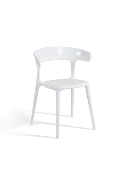 Papatya Luna Koltuk Beyaz Oturak Solid Beyaz Sırt Mutfak Sandalyesi Kolçaklı