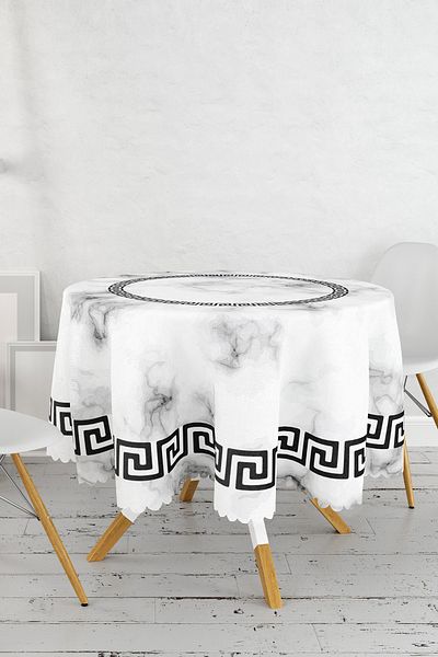 Realhomes Față de masă rotundă cu imprimare digitală modernă cu design de marmură 140 x 140 cm
