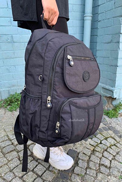 DodoButik Rucsac negru impermeabil pentru femei cu buzunare