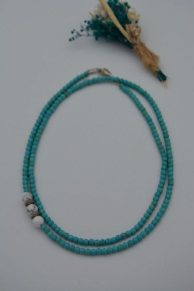 Stoneage Short and Long Usable Necklace with Turquoise and Howlite Stones
