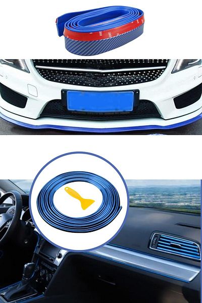 Buffer Blue Car Auto Trim Decoration Strip Rubber 5 Meters + Front Bumper Protector Rubber Trim Kit