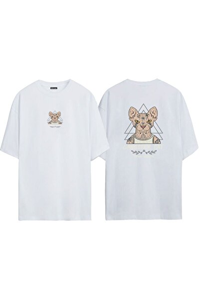 THEWERT Unisex majica Gangster Cat White Oversize kroj