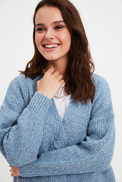 Trendyol Modest Blue Buttoned V-neck Soft Knitwear Cardigan TCTAW22HI0397