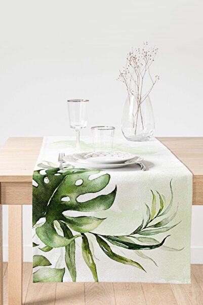 Realhomes Runner modern din piele intoarsa cu imprimeu digital cu motiv verde...