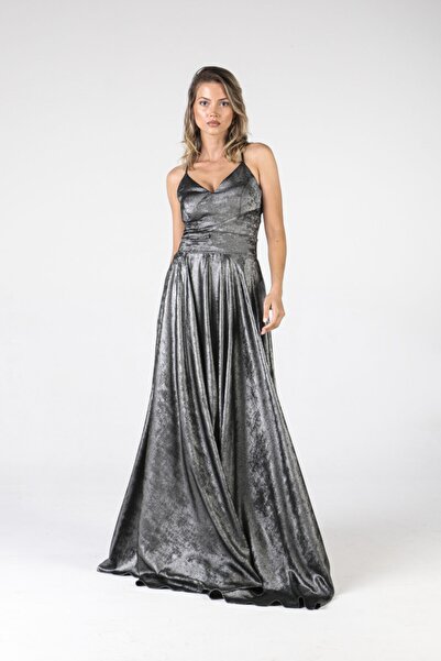 ALİS DRESS Arkası Ipli Gümüş Rengi Abiye