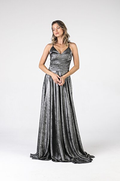 ALİS DRESS Arkası Ipli Gümüş Rengi Abiye