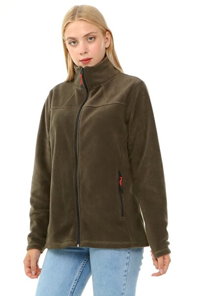 VEGA PORT Women's Khaki Fleece with Zippered Stand Collar