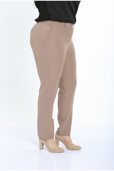 By Alba Collection Women's Dumbbell Fabric Large Size Trousers Mink