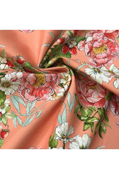 SUZANİ Somon Zemin Şakayık Desenli Dijital Baskılı Kumaş Kms-1321