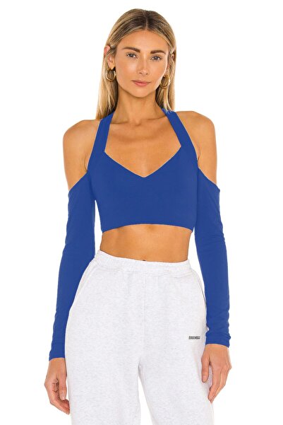 By Kul Design Сакс Блакитний Жіночий Кроп-Топ - З зав'язкою на шиї