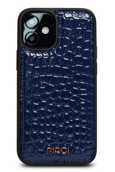 PİRCİ Iphone 12 Mini Uyumlu Buble Croco Dokulu Deri Kılıf Lacivert