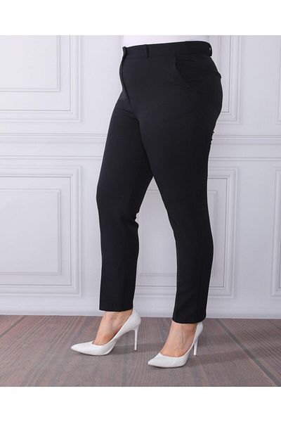 By Alba Collection Women's Dumbbell Fabric Large Size Trousers Black