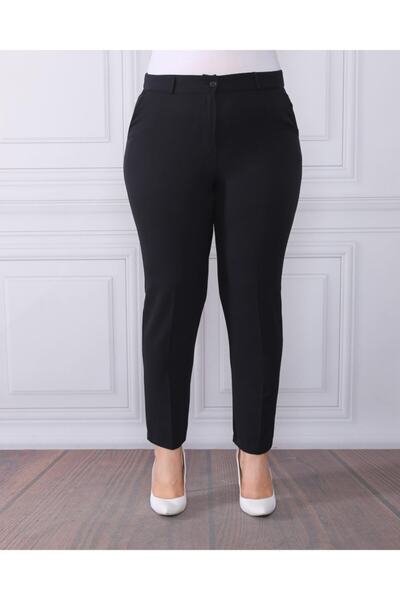 By Alba Collection Women's Dumbbell Fabric Large Size Trousers Black