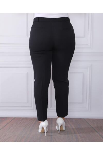 By Alba Collection Women's Dumbbell Fabric Large Size Trousers Black