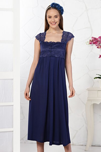 Emose Dantelli Lohusa Gecelik Lacivert