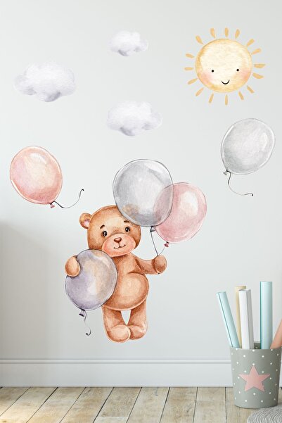 Sticker Ekspres Balon Tutan Ayıcık Çocuk Odası Duvar Sticker Seti