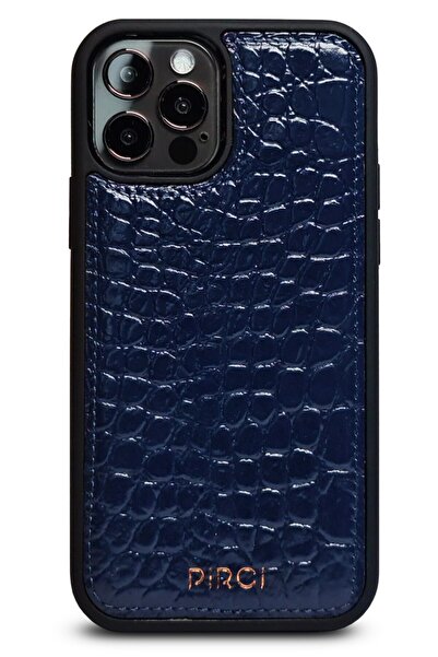 PİRCİ Iphone 12 Uyumlu Bubble Croco Dokulu Deri Kılıf Lacivert
