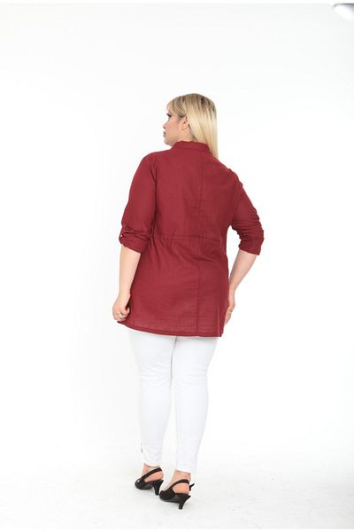 By Alba Collection Jachetă de damă, bumbac, in, cu patru buzunare, cămașă Roșu Claret