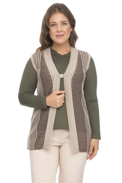 Uludağ Triko Kadın Kum-vizon Kruvaze Yaka Merserize Yelek