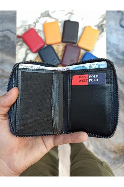 Westpolo Genuine Leather Zippered Unisex Wallet Card Holder