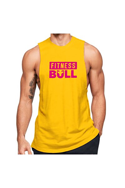 Black İstanbul Sarı Erkek Regular Fit -pink Fitness Bull- Baskılı Bisiklet Ya...