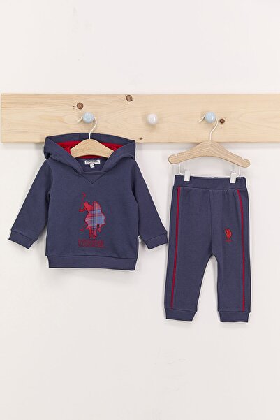 U.S. Polo Assn. يو اس بولو اسن طقم رياضي للفتيات الصغيرات باللون النيلي الداكن