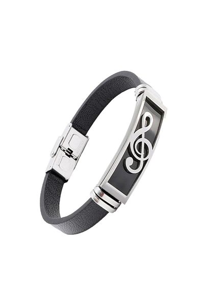 Herşey Nota Left Key Leather Steel Bracelet