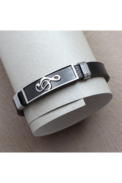 Herşey Nota Left Key Leather Steel Bracelet